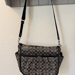 Coach Signature Jacquard Crossbody Bag in Charcoal and Black, diaper bag